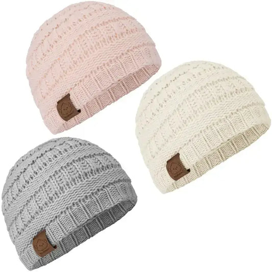 KeaBabies 3-Pack Soft Baby Beanies Knitted Toddler Winter Hats for Girls 0-36M