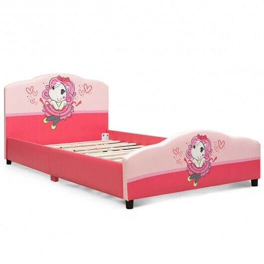 Kids Children Upholstered Platform Toddler Girl Pattern Bed