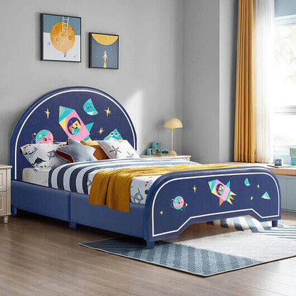 Children Twin Size Upholstered Platform Single Bed