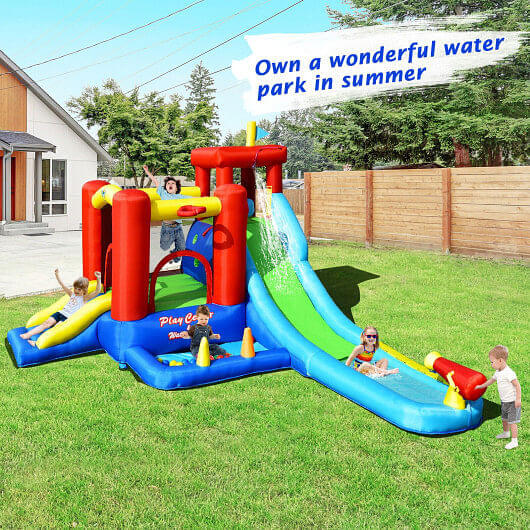 9-in-1 Inflatable Kids Water Slide Bounce House with 860W Blower