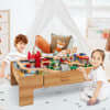 Kids Double-Sided Wooden Train Table Playset with Storage Drawer