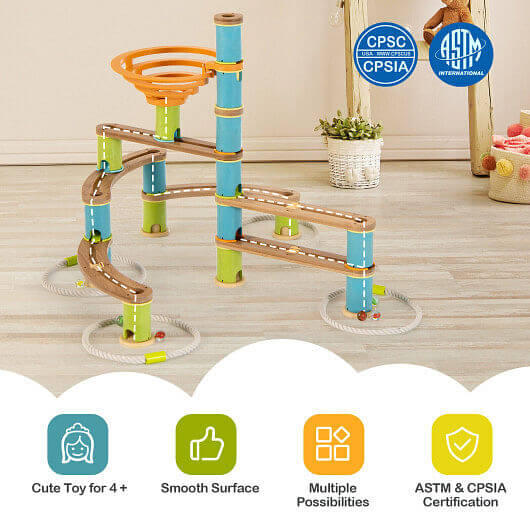 Bamboo Build Run Toy with Marbles for Kids Over 4