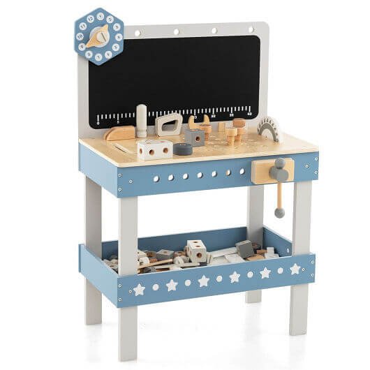 Kids Play Tool Workbench Set with 61 Pcs Tool and Parts Set-Blue