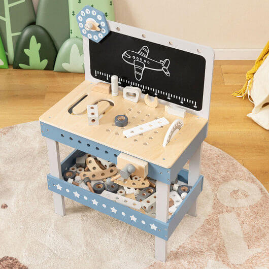 Kids Play Tool Workbench Set with 61 Pcs Tool and Parts Set-Blue