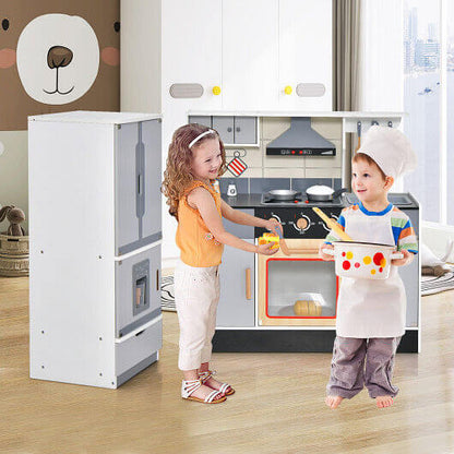 Wooden Chef Play Kitchen and Refrigerator with Realistic Range Hood and Roaster