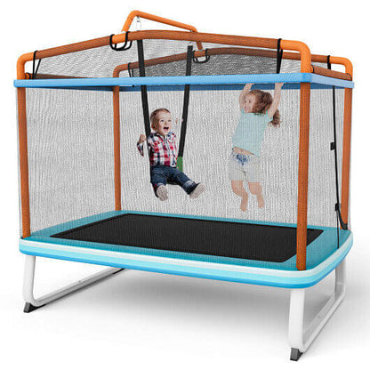 6 Feet Rectangle Trampoline with Swing Horizontal Bar and Safety Net-Orange