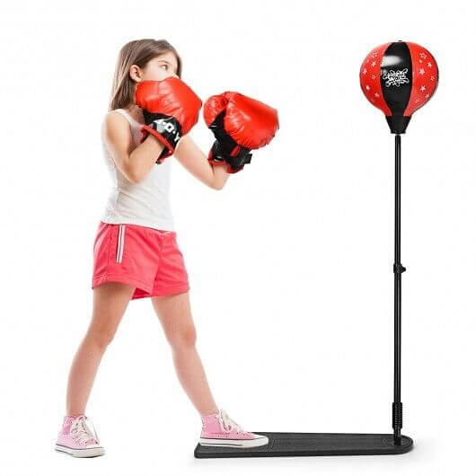 Kids Punching Bag with Adjustable Stand and Boxing Gloves